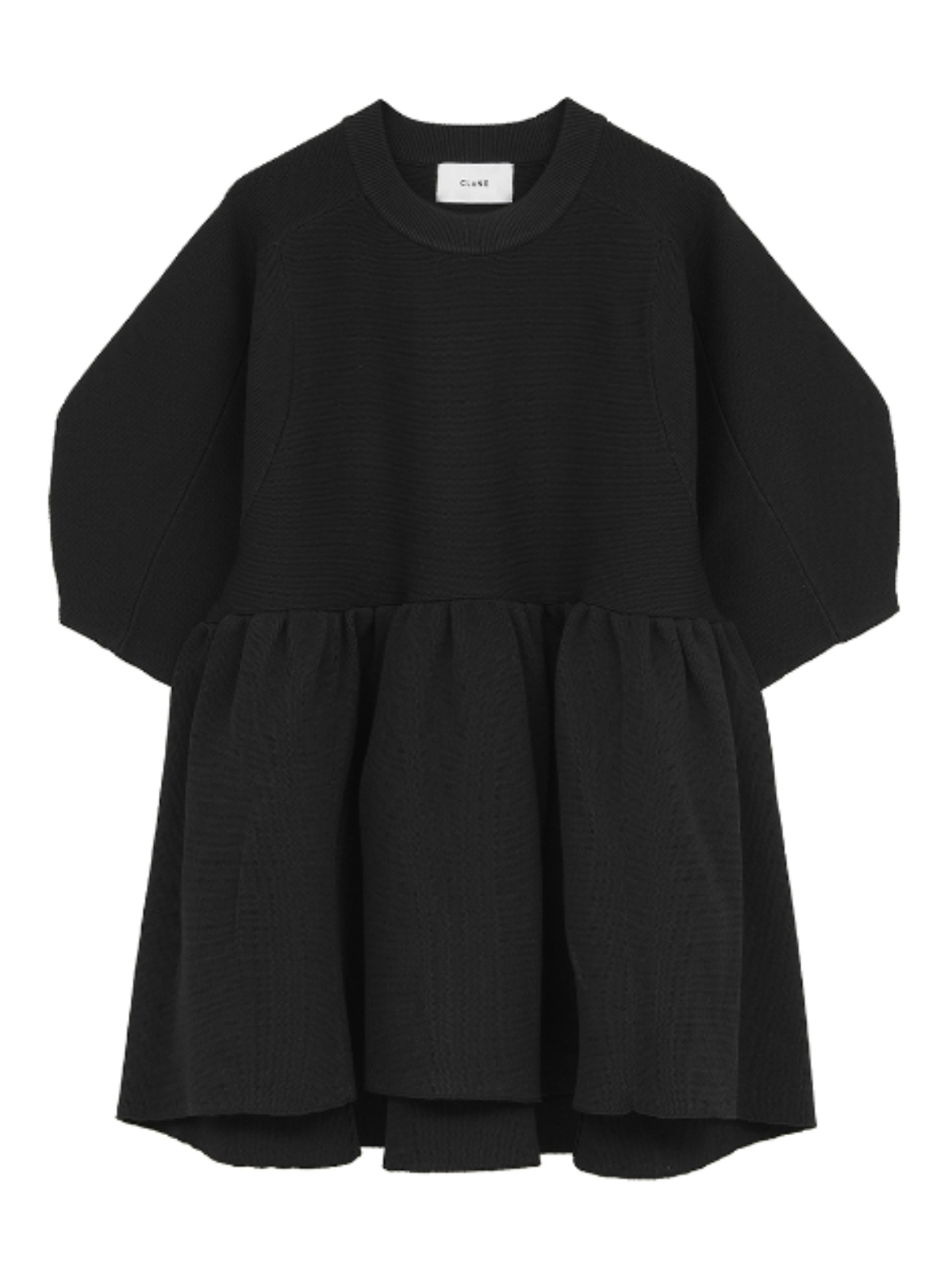 k*o様 未使用 CLANE パフトップス 黒 2 クラネ CLANE (クラネ) 10106-2133 PEPLUM HALF SLEEVE KNIT TOPSの通販