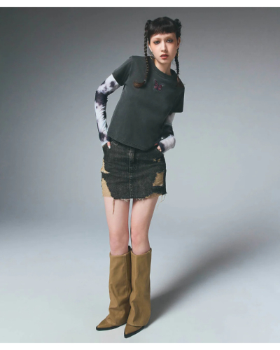 X-girl（エックスガール) 105252032002 DISTRESSED DENIM MINI