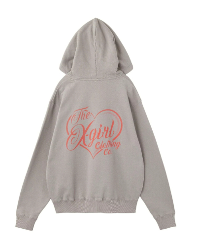 X-girl（エックスガール）105254012006 HEART SPRAY LOGO SWEAT HOODIE