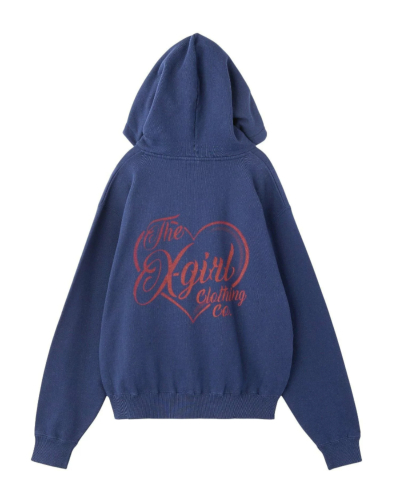 X-girl（エックスガール）105254012006 HEART SPRAY LOGO SWEAT HOODIE