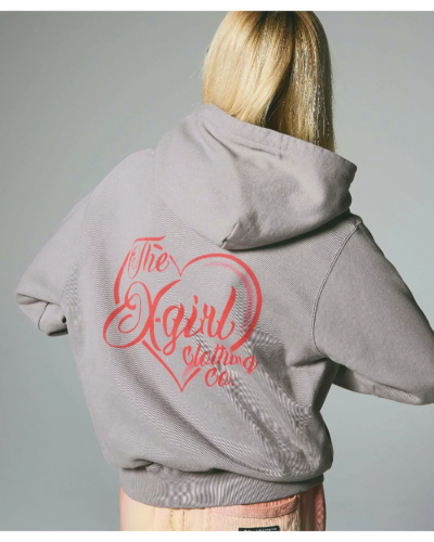 X-girl（エックスガール）105254012006 HEART SPRAY LOGO SWEAT HOODIE