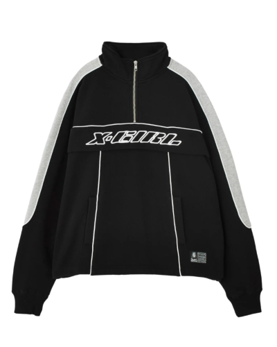 X-girl（エックスガール）105261012001 FACE LABEL HALF ZIP SWEAT TOP