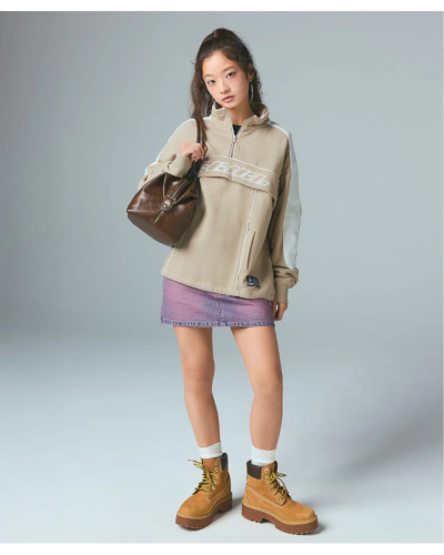 X-girl（エックスガール）105261012001 FACE LABEL HALF ZIP SWEAT TOP