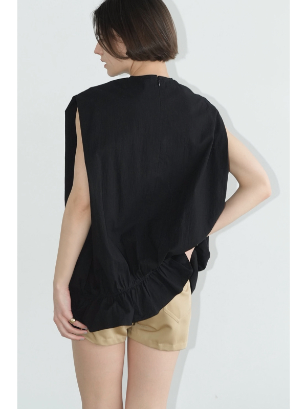 CLANE◆ノースリーブカットソー/1/コットン/BLK/16122-4322/ROUND HEM GATHER TOPS CLANE(クラネ) / ノースリーブカットソー/1/コットン/BLK/16122