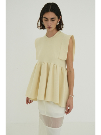SQUARE SLEEVE GATHER KNIT TOPS クラネ　clane CLANE - 【25SS】 SQUARE SLEEVE GATHER KNIT TOPS - GREEN