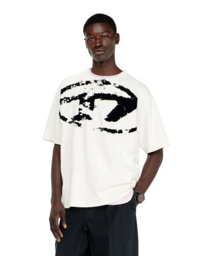 DIESEL (ディーゼル) A130490DQAU T-shirt with distressed flocked