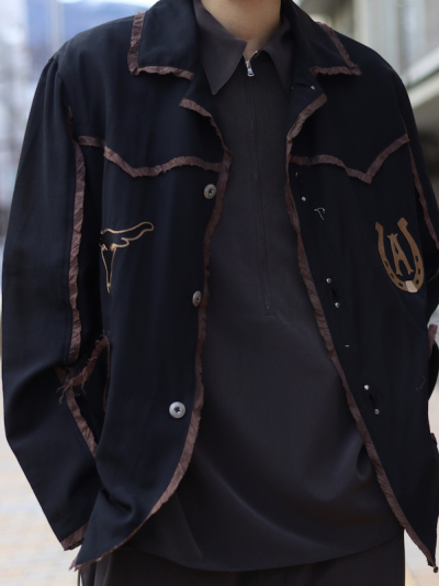 ジャケット・アウター anthem a EMBROIDERY JACKET WOOL RAYON TROPICAL EMBROIDERY JACKET(M BLACK): ANTHEM A