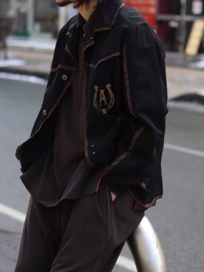 ジャケット・アウター anthem a EMBROIDERY JACKET WOOL RAYON TROPICAL EMBROIDERY JACKET(M BLACK): ANTHEM A