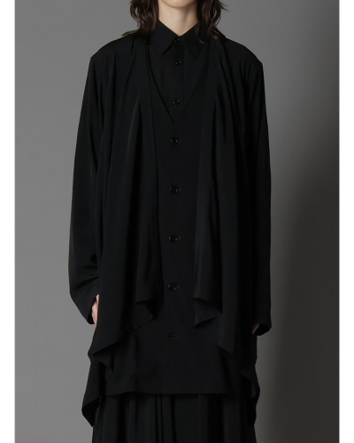B15628 美品 グラウンドワイ 22ss リネンダブルブレストコート 黒3 B15628 美品 グラウンドワイ 22ss リネンダブルブレストコート 黒3