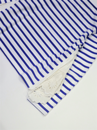 MUVEIL◆サイドレースボーダーカットソー/長袖/38/コットン/BLU/ボーダー/MA224UTS005 MUVEIL（ミュベール）MA224UTS005 サイドレースボーダー