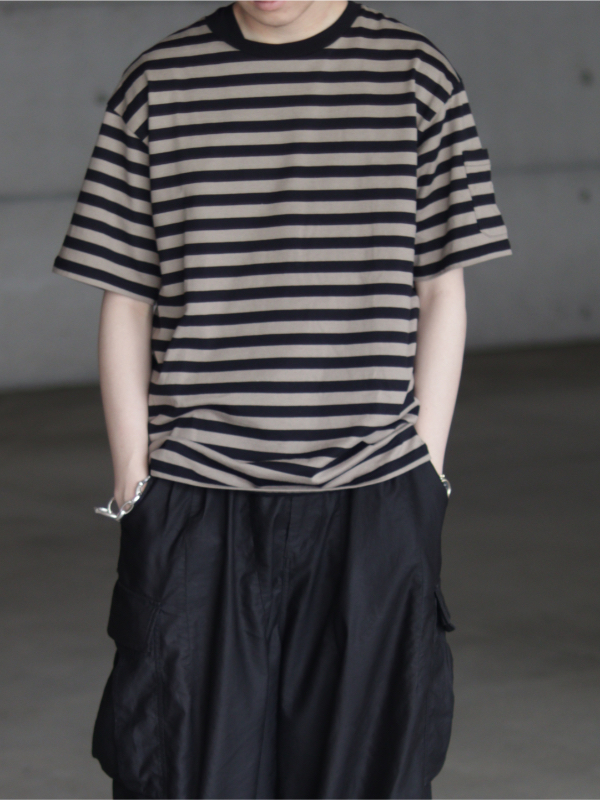 NEEDLES｜ (]L/S Crew Neck Tee Cotton Stripe Jersey - NAV LS Crew Neck T-Shirt – Purple/Charcoal | Needles | Nepenthes