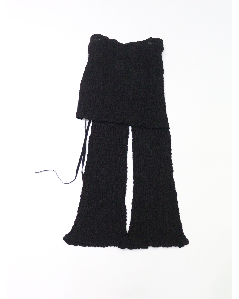 PHEENY（フィーニー)PS26-CS21 Shrink Lace Apron-Layered Flare Pants