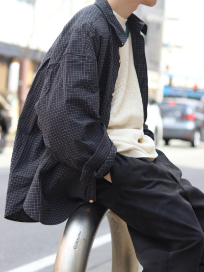 refomed / 長袖シャツ/2/コットン/BLK/チェック/RESH-017 refomed(リフォメッド) RESH-017 WRIST PATCH WIDE SHIRT 